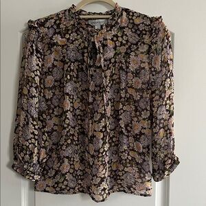 Amour Vert Floral Blouse with Ruffle Detail and Ties